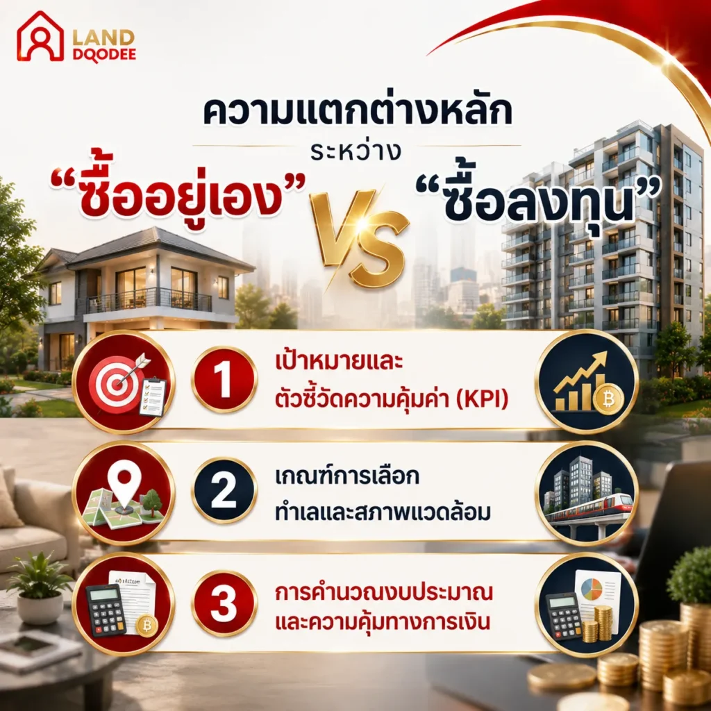 ซื้อบ้านมือสองความแตกต่างหลักระหว่าง ซื้ออยู่เอง VS ซื้อลงทุน